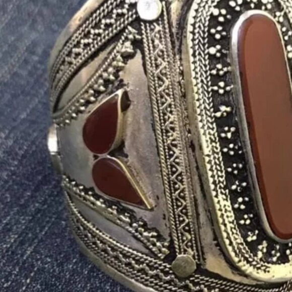 Single Afghan Tribal Stone Cuff, Ethnic Afghan Cuff Bracelet, Handmade Afghan - Picture 2 of 5